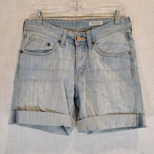 H&M Womens Boyfriend Loose Waist Jean Shorts Size 6 Blue Denim Cuffed Casual